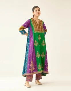 Color Blocked Multi Paneled Silk Kurta Dress Set 12 Color Blocked Multi Paneled Silk Kurta Dress Set -Ethereal Styles de023