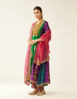 Color Blocked Multi Paneled Silk Kurta Dress Set 13 Color Blocked Multi Paneled Silk Kurta Dress Set -Ethereal Styles de024