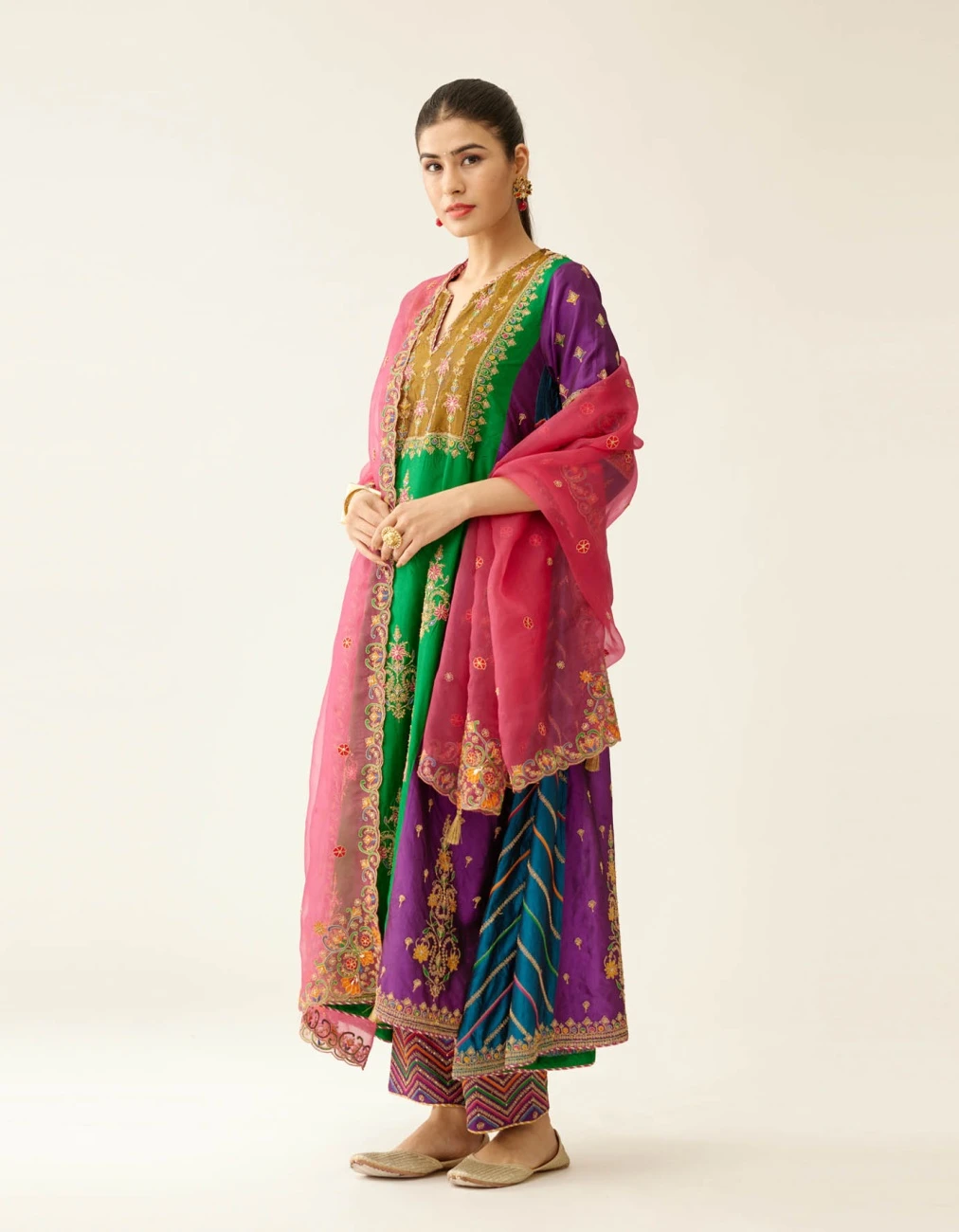 Color Blocked Multi Paneled Silk Kurta Dress Set 6 Color Blocked Multi Paneled Silk Kurta Dress Set - Image 4