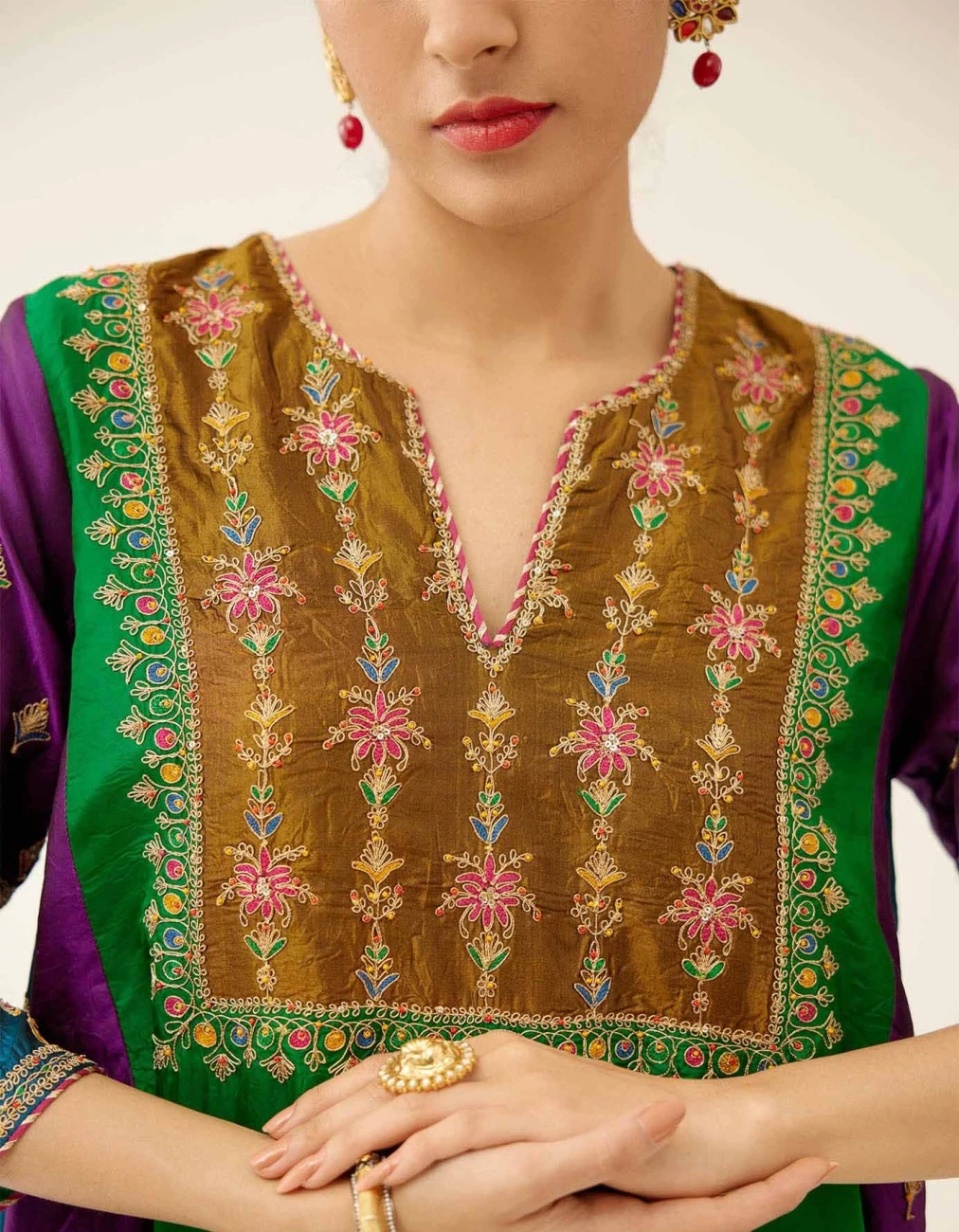 Color Blocked Multi Paneled Silk Kurta Dress Set 7 Color Blocked Multi Paneled Silk Kurta Dress Set - Image 5