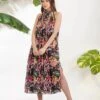 Black Tropical Flower Printed Dress -Ethereal Styles dmrk21169 1