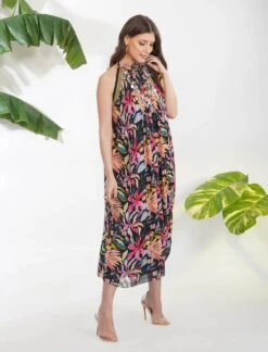 Black Tropical Flower Printed Dress -Ethereal Styles dmrk21169 2