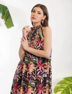 Black Tropical Flower Printed Dress -Ethereal Styles dmrk21169 3