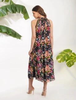Black Tropical Flower Printed Dress -Ethereal Styles dmrk21169 b