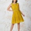 Mustard Antique Work Tiered Dress -Ethereal Styles dmss222091