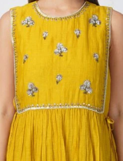 Mustard Antique Work Tiered Dress -Ethereal Styles dmss222094