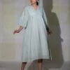 Icy Blue Hand Embroidered Gathered Dress -Ethereal Styles dpasd041