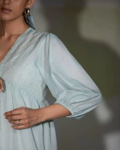 Icy Blue Hand Embroidered Gathered Dress -Ethereal Styles dpasd044