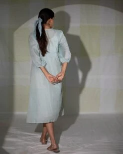 Icy Blue Hand Embroidered Gathered Dress -Ethereal Styles dpasd04b