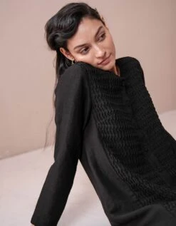 Textured Shirt Dress In Black -Ethereal Styles dr11233 1