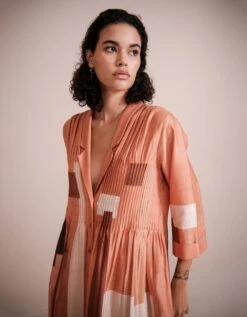 Lapel Pintuck Detailed Dress In Peach -Ethereal Styles dr6233 1