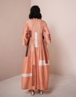 Lapel Pintuck Detailed Dress In Peach -Ethereal Styles dr623b 1