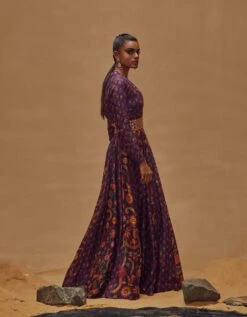 Purple Mix Print Shawl Collar Maxi Dress -Ethereal Styles dzs033
