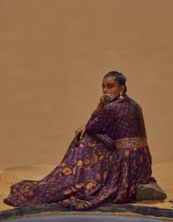 Purple Mix Print Shawl Collar Maxi Dress -Ethereal Styles dzs034