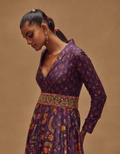 Purple Mix Print Shawl Collar Maxi Dress -Ethereal Styles dzs035