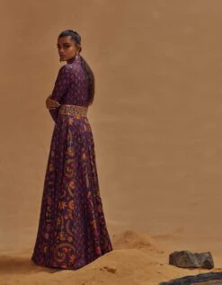 Purple Mix Print Shawl Collar Maxi Dress -Ethereal Styles dzs03b