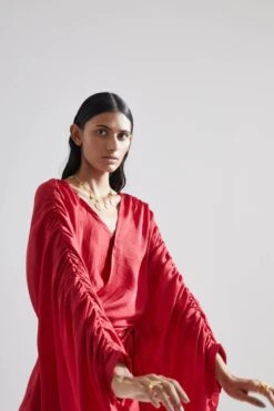 Red Echo Peony Draped Dress -Ethereal Styles ess000153