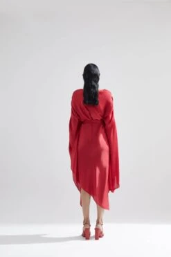 Red Echo Peony Draped Dress -Ethereal Styles ess00015b