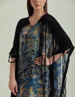 Georgette Printed Kaftan Dress Embellished With Lace Embroidery -Ethereal Styles fw230223