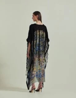 Georgette Printed Kaftan Dress Embellished With Lace Embroidery -Ethereal Styles fw23022b