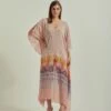 Amber Peach Half Texture And Printed Long Kaftan Dress -Ethereal Styles fw231381