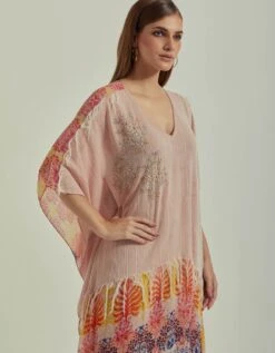 Amber Peach Half Texture And Printed Long Kaftan Dress -Ethereal Styles fw231384