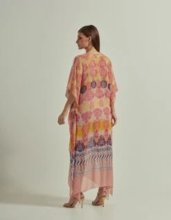 Amber Peach Half Texture And Printed Long Kaftan Dress -Ethereal Styles fw23138b