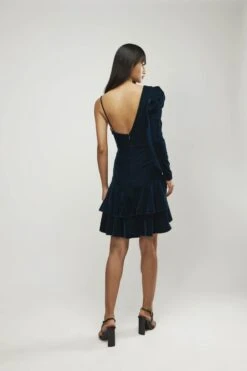 Emerald Green One Shoulder Full Sleeves Short Dress -Ethereal Styles gndfw2252b