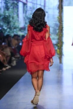 Cold Shoulder Dress With Overlapping Neck And Ruffled Detailing -Ethereal Styles gndss2302b