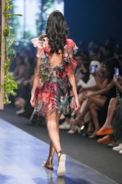 Backless Drop Waisted Mini Dress With Ruffled Hem And Neckline -Ethereal Styles gndss2313b