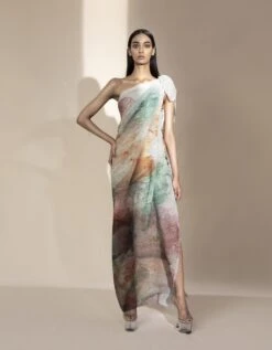 Crystal Petalite One-Off Shoulder Knotted Draped Dress -Ethereal Styles hdr062