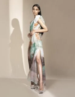 Crystal Petalite One-Off Shoulder Knotted Draped Dress -Ethereal Styles hdr063