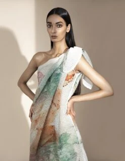 Crystal Petalite One-Off Shoulder Knotted Draped Dress -Ethereal Styles hdr064