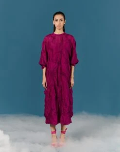 Smocked Small Circles Dress In Silk -Ethereal Styles ilkad382