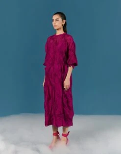 Smocked Small Circles Dress In Silk -Ethereal Styles ilkad383