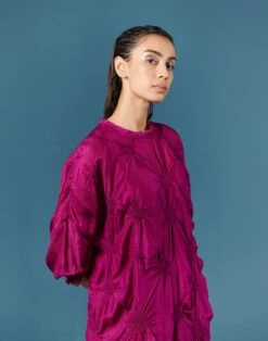 Smocked Small Circles Dress In Silk -Ethereal Styles ilkad384