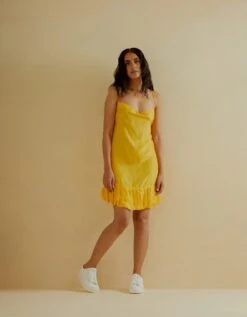 Kanti Backless Slip Short Slip Dress In Yellow