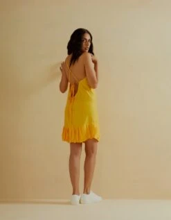 Kanti Backless Slip Short Slip Dress In Yellow -Ethereal Styles itu32yellowb
