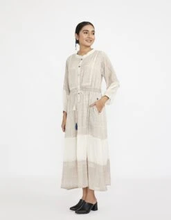 White Button Down Shirt Dress In Cotton Block Printed -Ethereal Styles jgd01whprint2