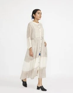 White Button Down Shirt Dress In Cotton Block Printed -Ethereal Styles jgd01whprint3