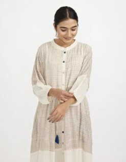 White Button Down Shirt Dress In Cotton Block Printed -Ethereal Styles jgd01whprint4