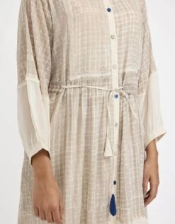 White Button Down Shirt Dress In Cotton Block Printed -Ethereal Styles jgd01whprint5