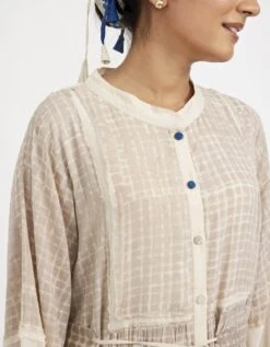 White Button Down Shirt Dress In Cotton Block Printed -Ethereal Styles jgd01whprint6