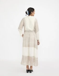 White Button Down Shirt Dress In Cotton Block Printed -Ethereal Styles jgd01whprintb