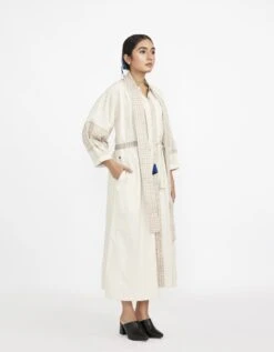 White Midi One-Size Dress Comes With Mandarin Collar Neck -Ethereal Styles jgd08wh2