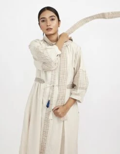 White Midi One-Size Dress Comes With Mandarin Collar Neck -Ethereal Styles jgd08wh3