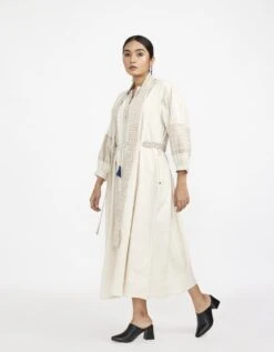 White Midi One-Size Dress Comes With Mandarin Collar Neck -Ethereal Styles jgd08wh4