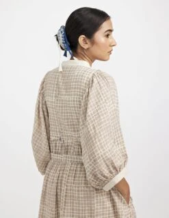 White Midi Dress Comes With Mandarin Collar Neck And Voluminous Sleeves -Ethereal Styles jgd09wh4