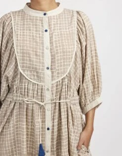 White Midi Dress Comes With Mandarin Collar Neck And Voluminous Sleeves -Ethereal Styles jgd09wh5