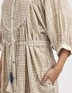 White Midi Dress Comes With Mandarin Collar Neck And Voluminous Sleeves -Ethereal Styles jgd09wh6